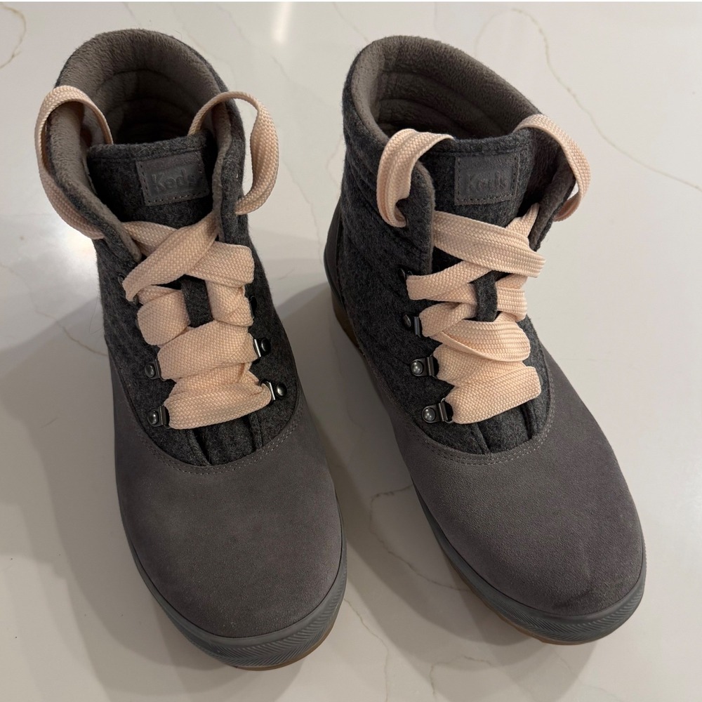 Keds Camp‎ Boot Womens 11 Charcoal Grey Pink Suede Wool Quilted WH61663